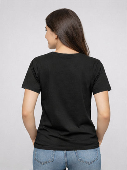 PrintoKraft Women Premium Black Cotton T-Shirt | Soft Plain Round Neck Tee