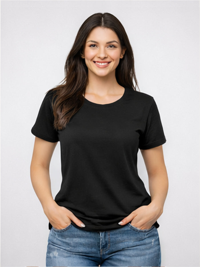 PrintoKraft Women Premium Black Cotton T-Shirt | Soft Plain Round Neck Tee